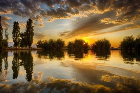 Sunset on the lake Stock Photos