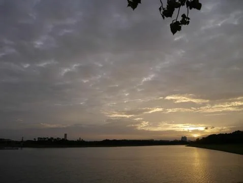 Sunset lake sky Stock Photos