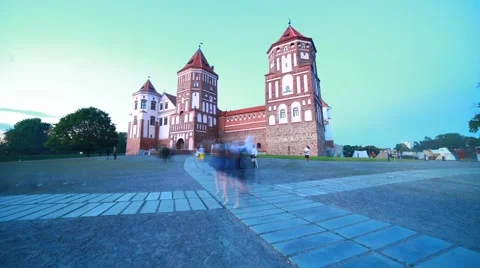 Sunset by the lake, sunset into night the old castle Stock Footage 52202117