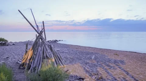 Sunset Lake Superior Calm Beach Video stock 65321065