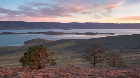 Sunset on the lake, time-lapse Stock Footage 76758606