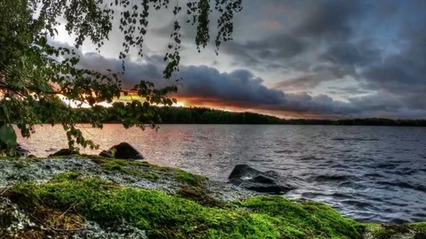 Sunset lake TimeLapse with slider Stock Footage 126301428