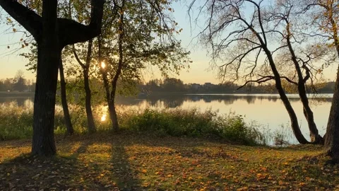 Sunset on lake in Trakai, Lithuania Stock Footage 163205610