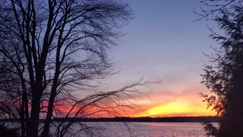 Sunset at a lake with trees, 6:50PM 動画素材 130544389