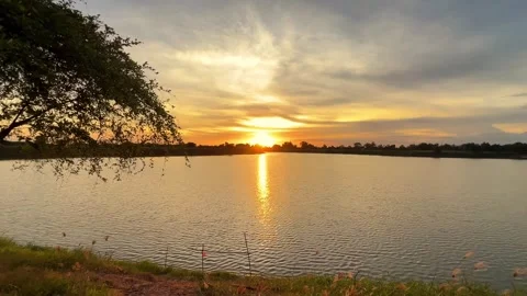 Sunset lake view in the evening, relax and unwind. Stock Footage 286838539