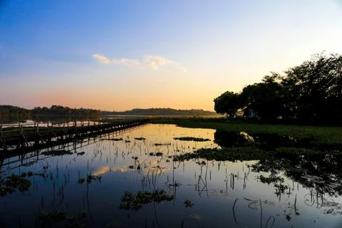 Sunset in lake view Stock Photos
