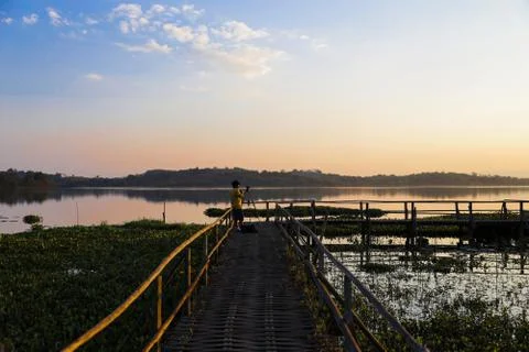 Sunset in lake view Stock Photos