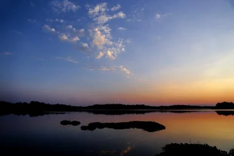 Sunset in lake view Stock Photos