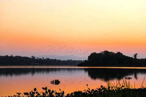 Sunset in lake view Stock Photos