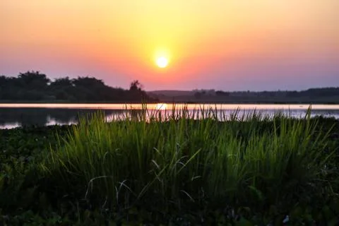 Sunset in lake view Stock Photos