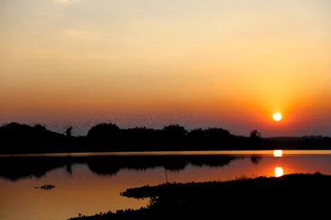 Sunset in lake view Stock Photos