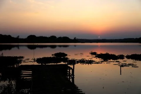 Sunset in lake view Stock Photos