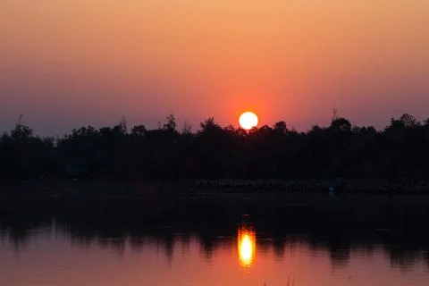 Sunset in lake view Stock Photos