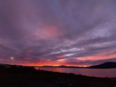 Sunset with lake view Stock Photos