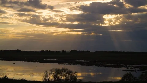 Sunset on the lake in the village Stock Footage 76466718