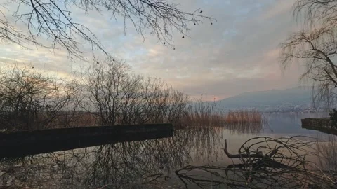 Sunset at the lake in a warm atmosphere Stock Footage 265111039