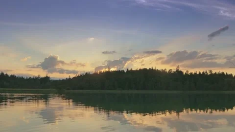 Sunset on the Lake wide handheld pan left Video stock 132763903