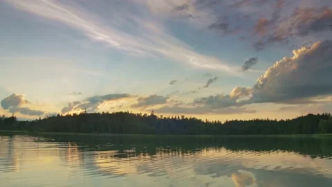 Sunset on the Lake wide handheld pan left Stock Footage 132763972