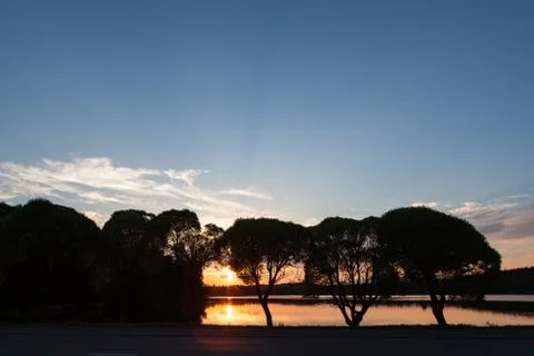 Sunset at lakeside Stock Photos