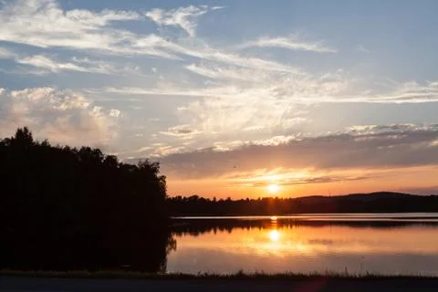 Sunset at lakeside Stock Photos