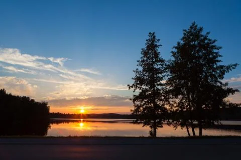 Sunset at lakeside Stock Photos