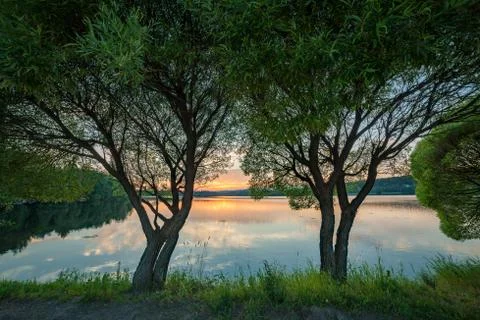 Sunset at lakeside Stock Photos