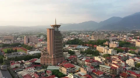 Sunset landscape aerial view of Puli town Stock Footage 138887822