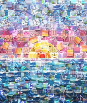 Sunset Landscape Background made with Small Illustrations Stock Illustration