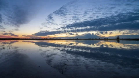 Sunset landscape with beautiful water reflection Stock Footage