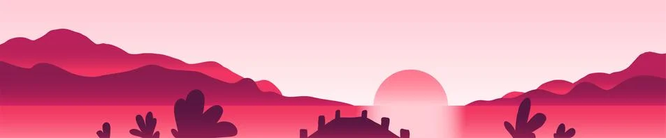 Sunset landscape flat vector illustration Ilustração Stock