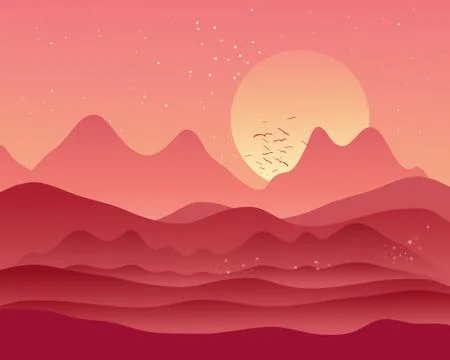 Sunset landscape Illustrazione stock