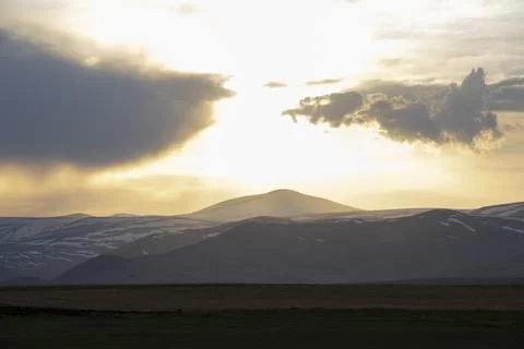 Sunset landscape in mountains Stock Photos