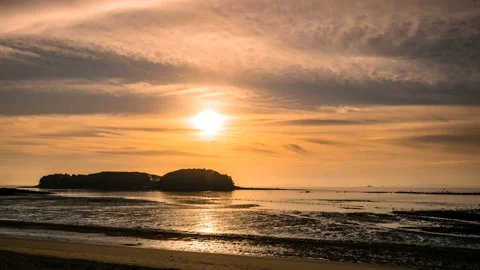 Sunset landscape of Muchangpo Beach. Time lapse. Stock Footage 145741179