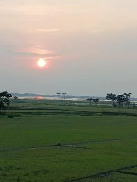 Sunset landscape Nature sunset background Scenic wetland sunset Countryside Stock Photos