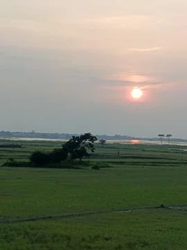 Sunset landscape Nature sunset background Scenic wetland sunset Countryside Stock Photos