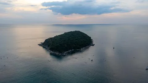 Sunset landscape over Ko Man island Phuket southern Thailand aerial Stock Photos