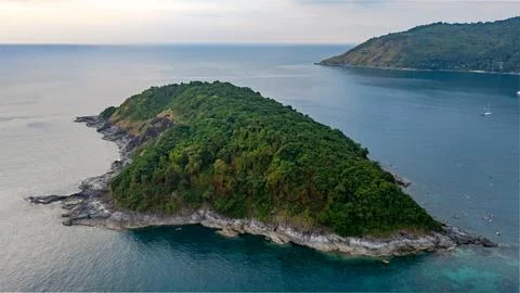 Sunset landscape over Ko Man island Phuket southern Thailand aerial Stock Photos