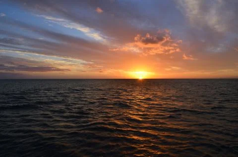 Sunset Landscape Over Pacific Ocean Waters Stock Photos