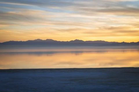 Sunset landscape with sharp mountain silhouettes Stock Photos
