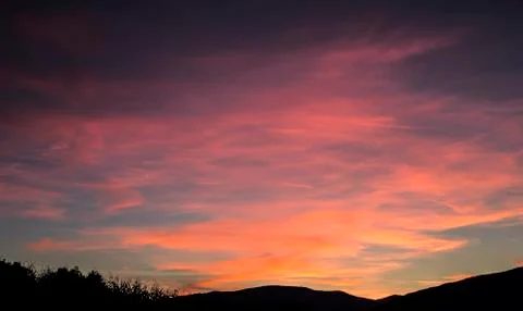 Sunset with landscape silhouette Foto stock