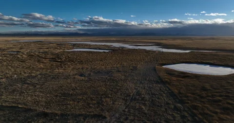 Sunset landscape with snow capped mountain grassland in Tibet, China 库存影片 302408140