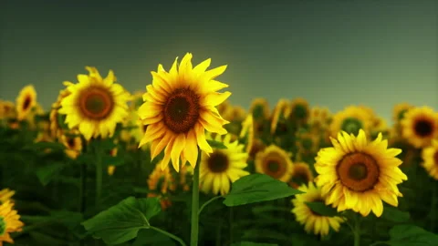 Sunset landscape at sunflower field Stock Footage 232932308