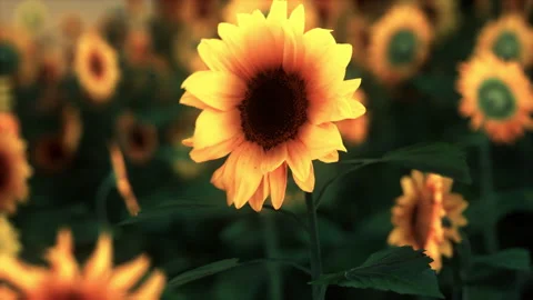 Sunset landscape at sunflower field Vídeo Stock 235163769