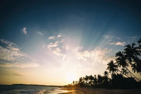 Sunset landscape tropical beach Stock Photos