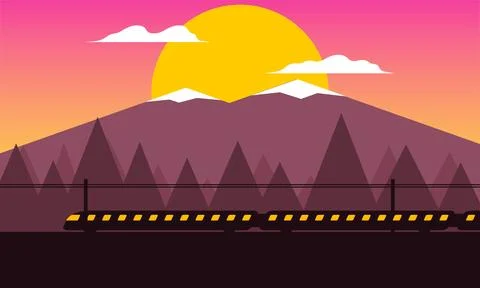 Sunset landscape vector background Stock Illustration