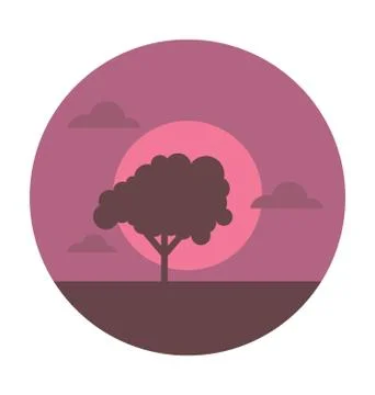 Sunset Landscape Vector Icon Stock Illustration