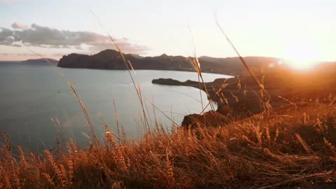 Sunset landscape with a view of Cape Chameleon in Crimea Stock Footage 161403105