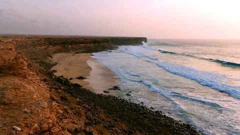 Sunset landscape view on Piedra Playa near El Cotillo on Fuerteventura Stock Footage 266418953