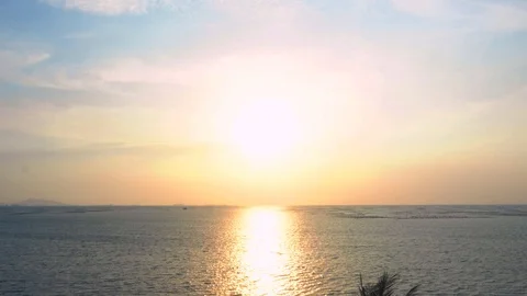 Sunset landscape view see from the coast in evening summer. Tilt down. Stock Footage 110773632