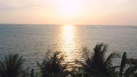 Sunset landscape view see from the coast in evening summer. Tilt up. Stock Footage 111133396